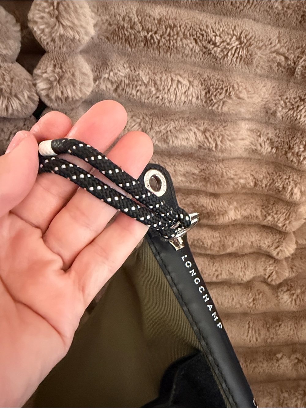 Longchamp Olive Nylon Crossbody with Black Trim - Picture 6 of 10